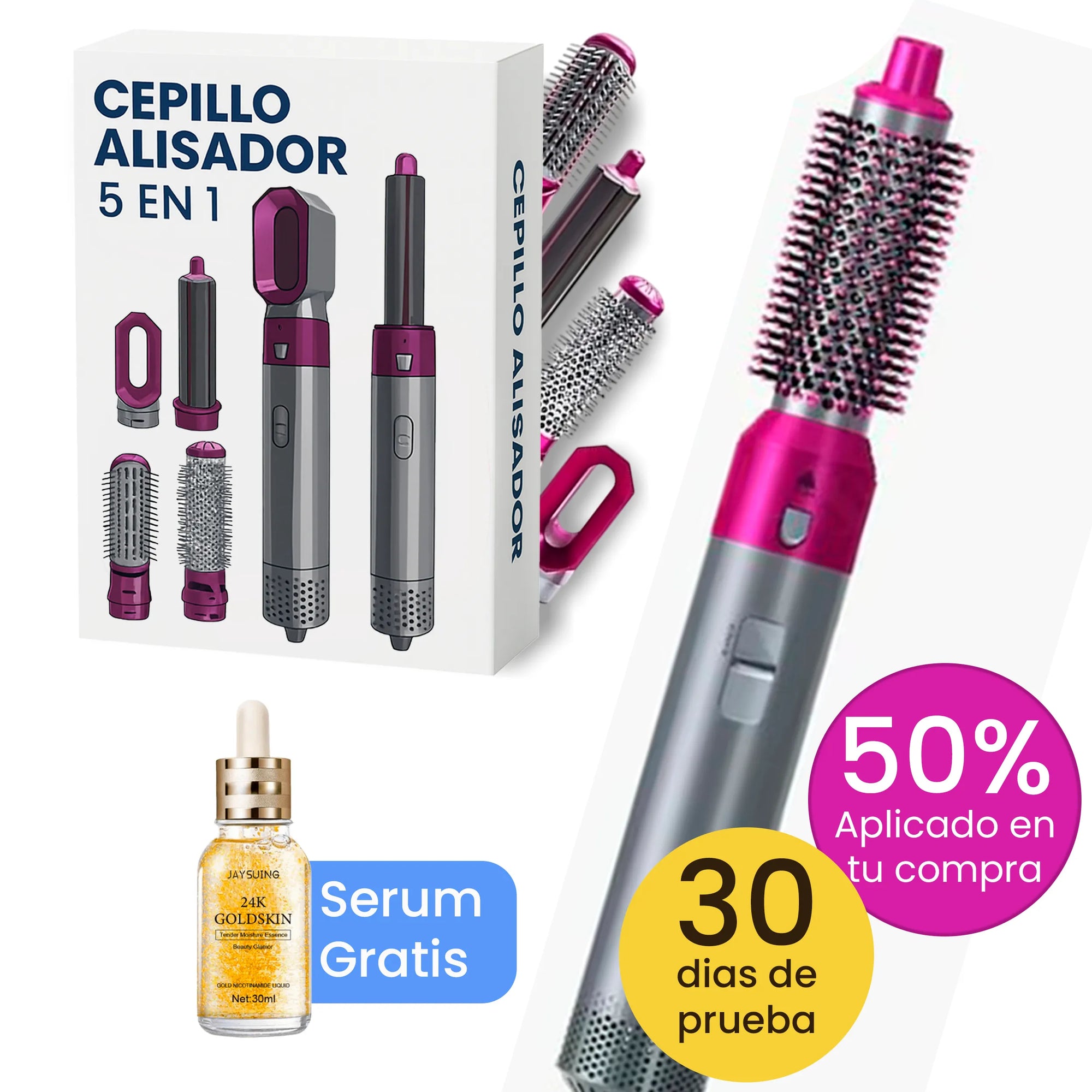 Cepillo Alisador HairStyler 5 en 1 | ¡Alisa, Volumiza y Peina en Minutos + Serum Gratis!