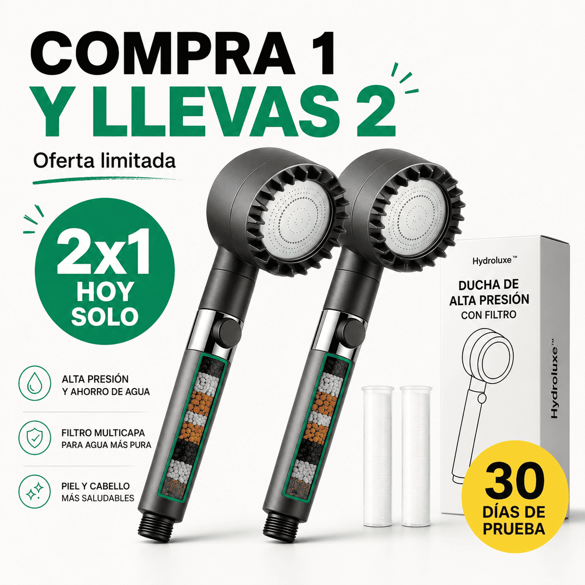 Ducha Hydroluxe | Incluye filtro + Manguera [COMPRA 1 Y LLÉVATE 2]