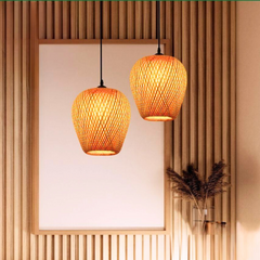 Lámpara Colgante de Bambú Natural Artesanal Estilo Boho Chic