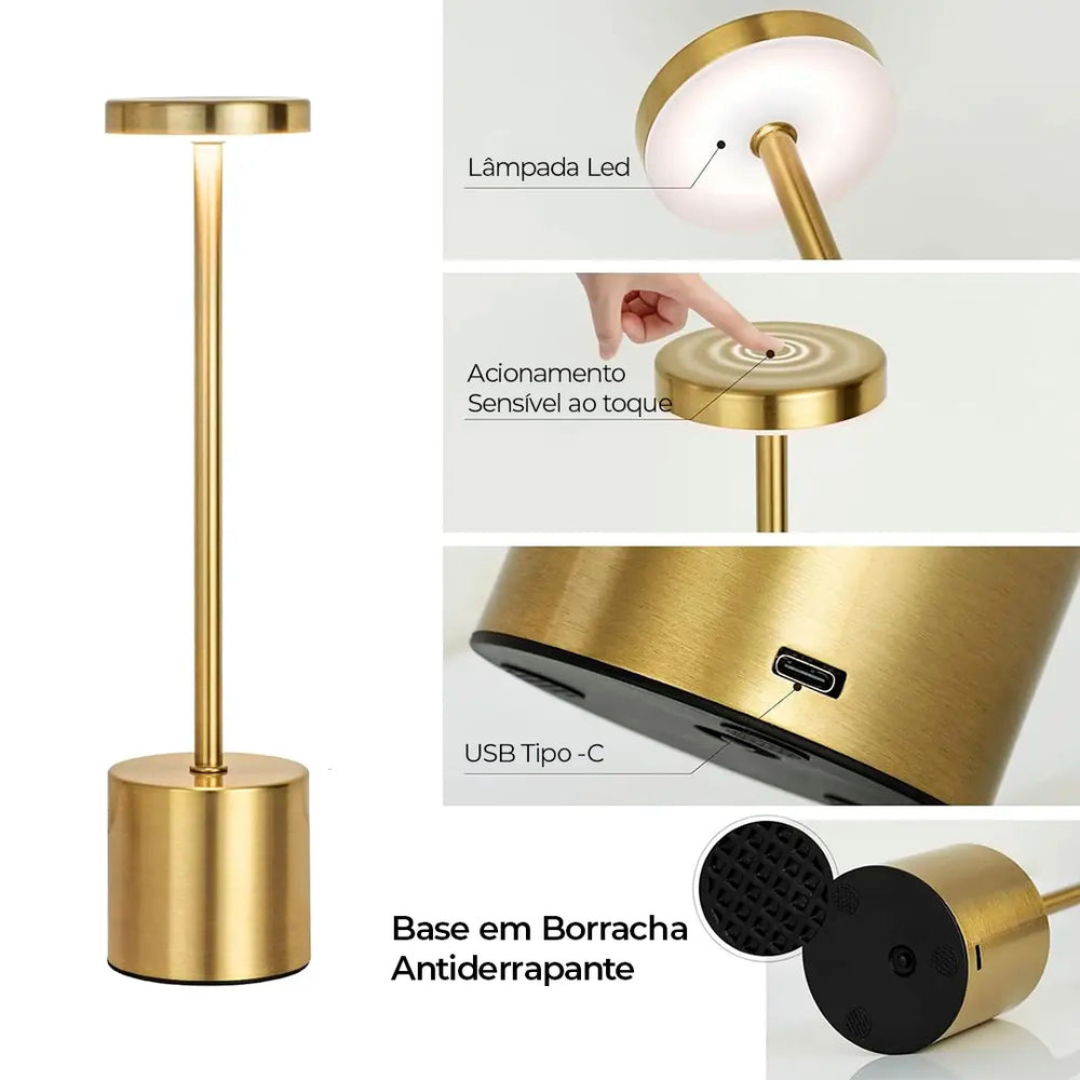 Lámpara de Mesa LED Recargable Sin Cable Metal