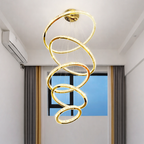 Lámpara Colgante de Techo 5 Anillos LED 96W Dorado Doble Bivolt Luz Blanca Cálida