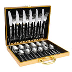 Cubiertos de Acero Inoxidable 24 Piezas + Caja de Madera de Regalo