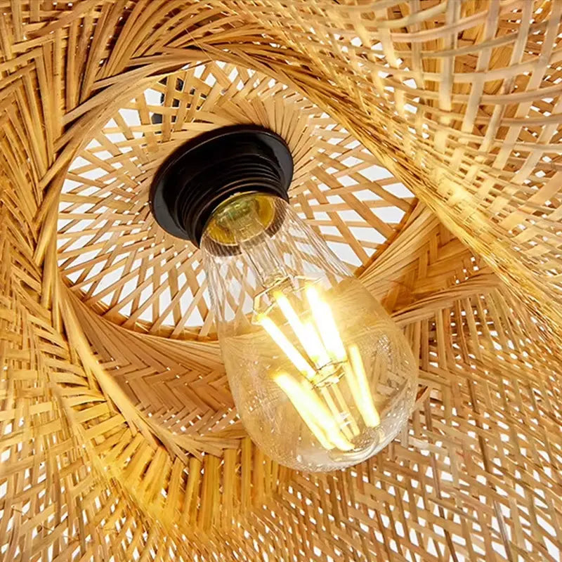 Lámpara Colgante de Bambú Natural Artesanal Estilo Boho Chic