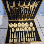 Cubiertos de Acero Inoxidable 24 Piezas + Caja de Madera de Regalo