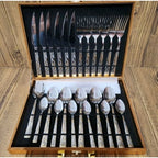Cubiertos de Acero Inoxidable 24 Piezas + Caja de Madera de Regalo