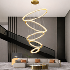 Lámpara Colgante de Techo 5 Anillos LED 96W Dorado Doble Bivolt Luz Blanca Cálida
