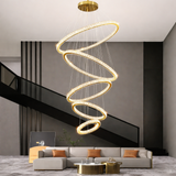 Lámpara Colgante de Techo 5 Anillos LED 96W Dorado Doble Bivolt Luz Blanca Cálida