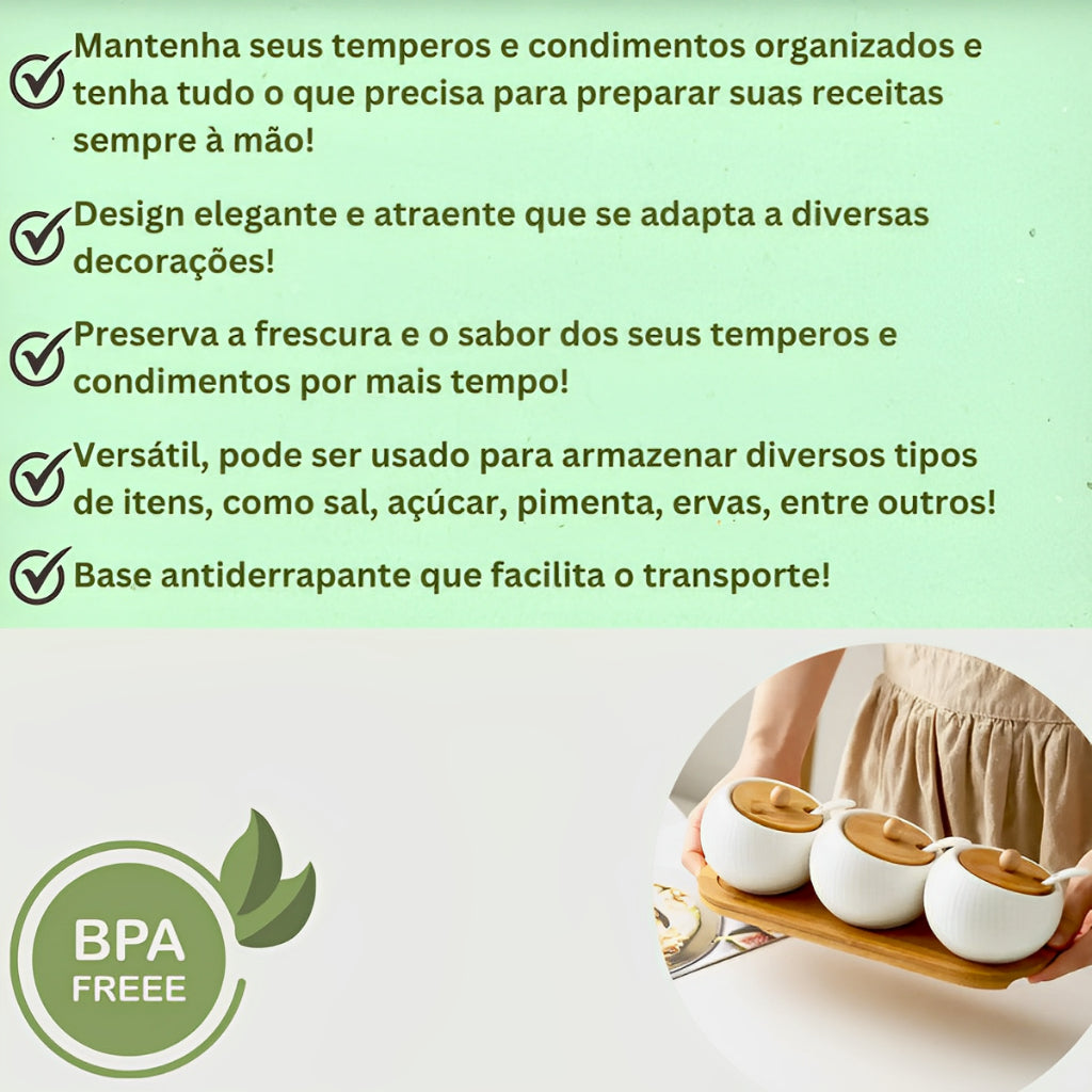 Conjuntos de Porta-Especias de Cerámica con Base de Bambú