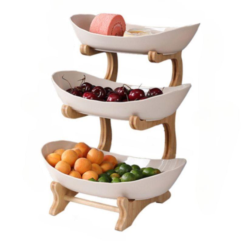 Frutero de Mesa Moderno de Bambú de 2 a 3 Niveles