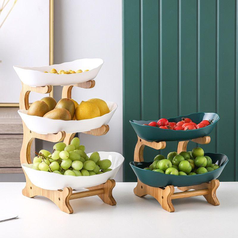 Frutero de Mesa Moderno de Bambú de 2 a 3 Niveles