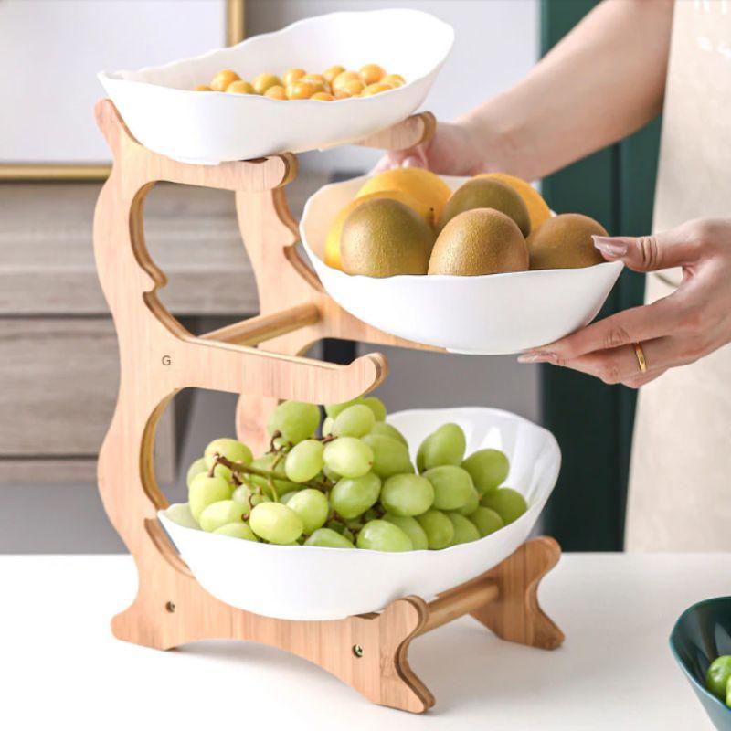 Frutero de Mesa Moderno de Bambú de 2 a 3 Niveles