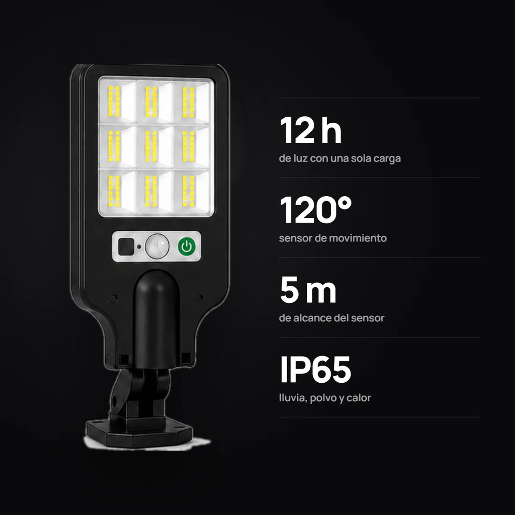 12 horas de luz, sensor de 120° y 5 m, resistente IP65