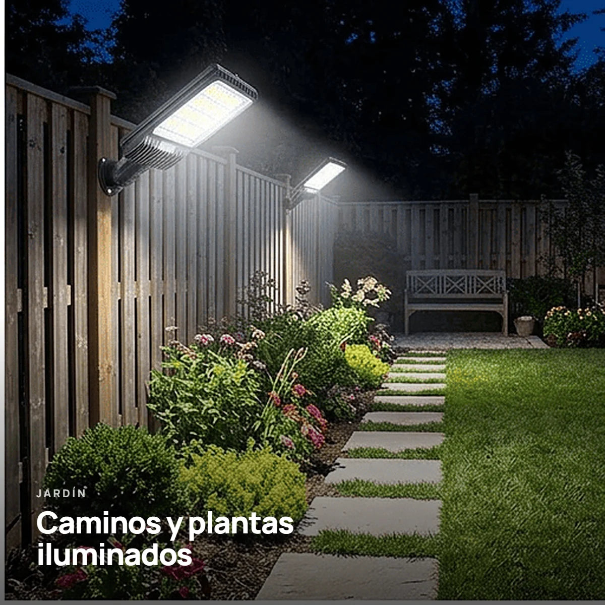 Reflector solar iluminando el jardín