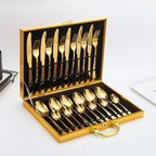 Cubiertos de Acero Inoxidable 24 Piezas + Caja de Madera de Regalo
