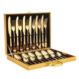Cubiertos de Acero Inoxidable 24 Piezas + Caja de Madera de Regalo